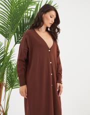 kolu düğmeli v yaka tam boy hırka  13