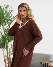 geniş v yaka renkli elbise   5