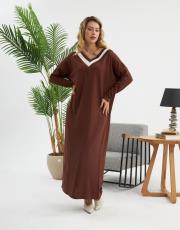 geniş v yaka renkli elbise   7